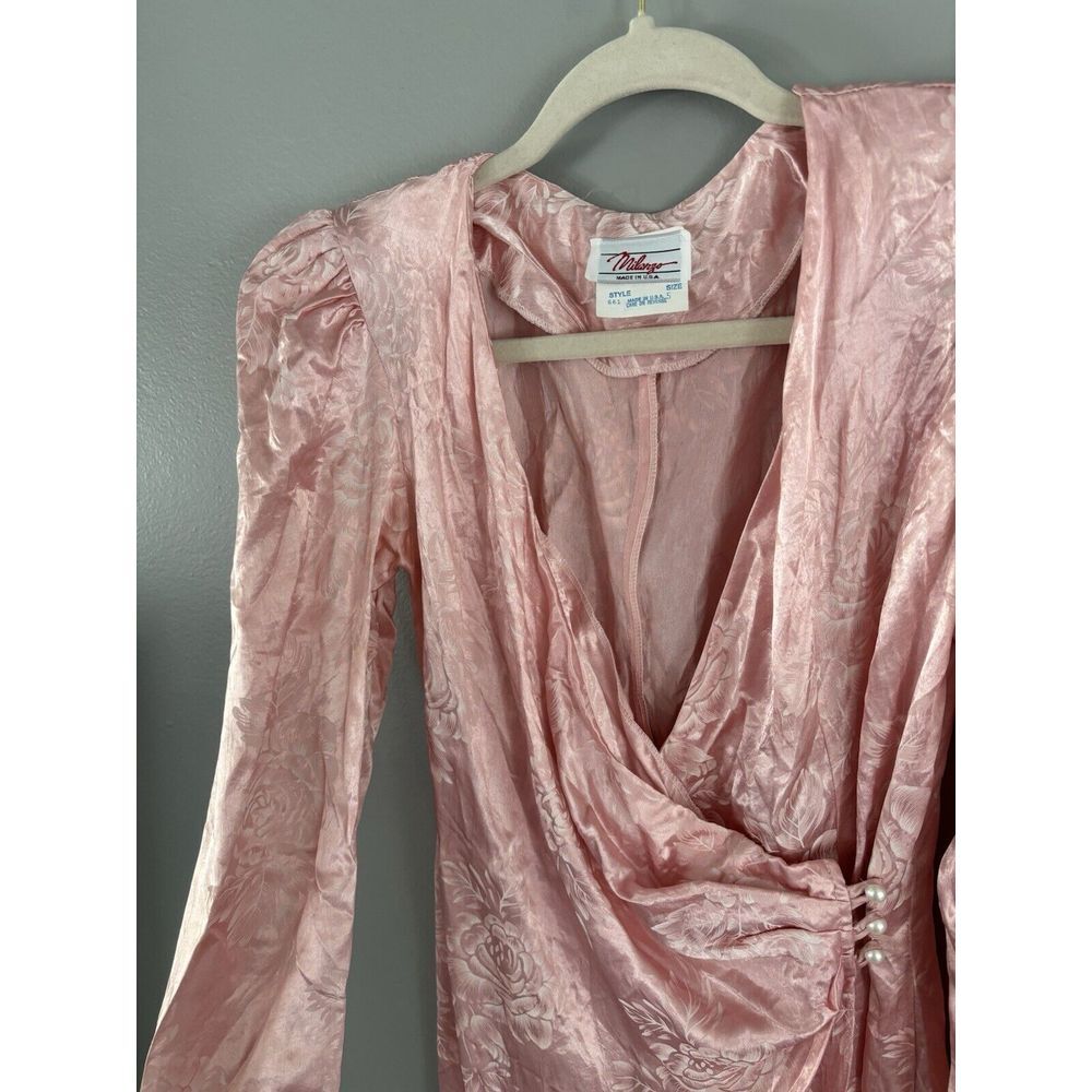 Milanzo Womens Size 5 Acetate Vintage Pink Dress Floral Long Sleeve‎ Evening